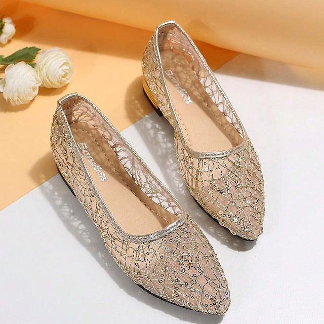 Mesh Silver – Elegant Ballet Flats Women's Sequin