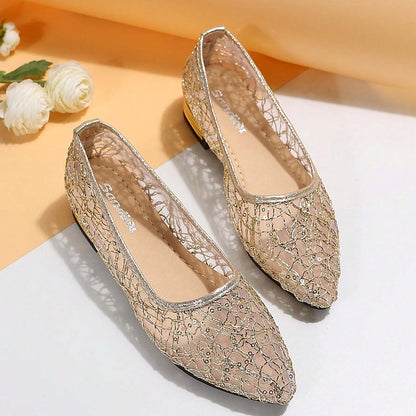 Mesh Silver – Elegant Ballet Flats Women's Sequin