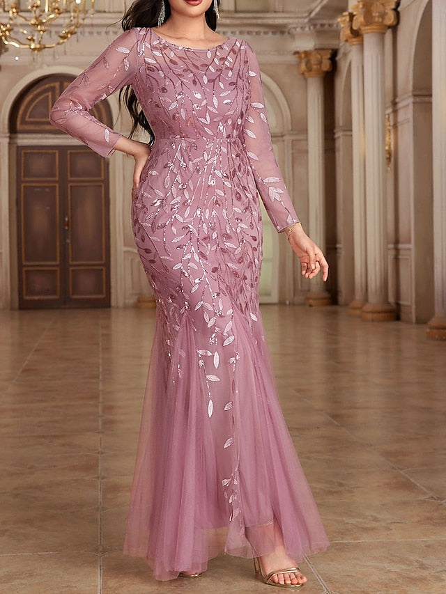 Dress Mother of the Bride Dress Elegant Party Crew Neck Floor