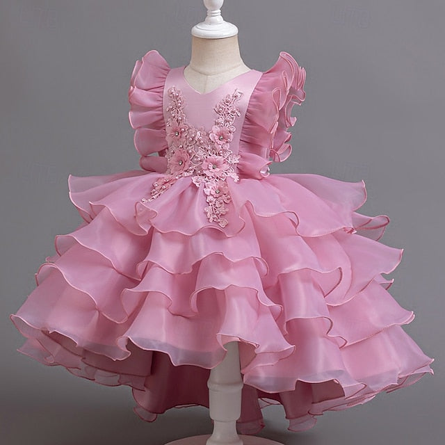 Kids Floral Dress Party Girls' Asymmetrical