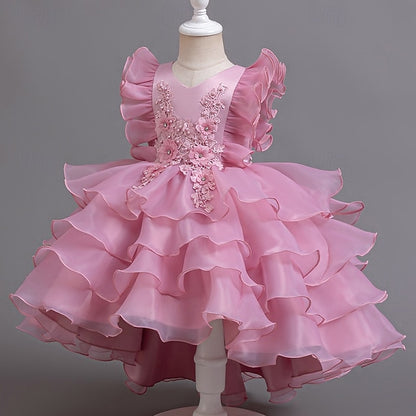 Kids Floral Dress Party Girls' Asymmetrical