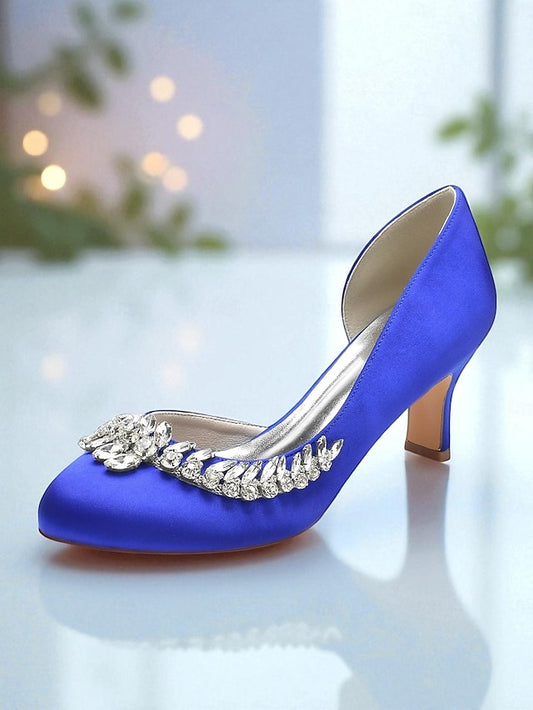 Satin Heel Silver Kitten - Low Heels Toe Women's Round