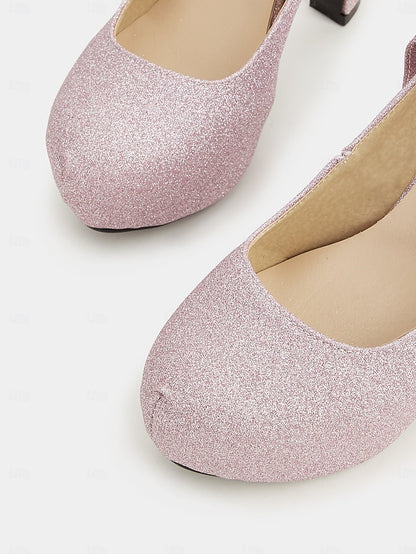 Strap Ankle Glitter with Pink Platform – Women's Heels