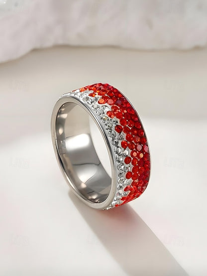 Steel Stainless Christmas Ring Stylish Men's – Red