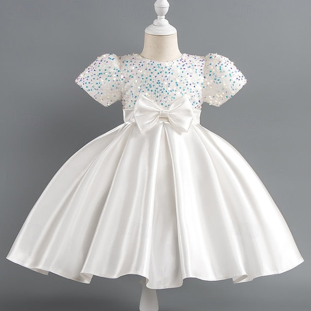 Sleeve Toddler Wedding Girls' Sequin Dress Party Short