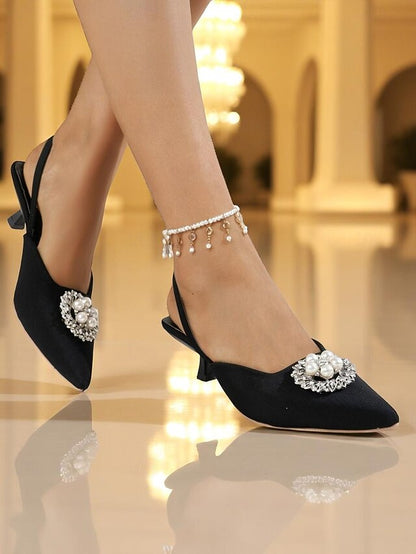 with Slingback Women's Pumps and Blue Satin Pearl