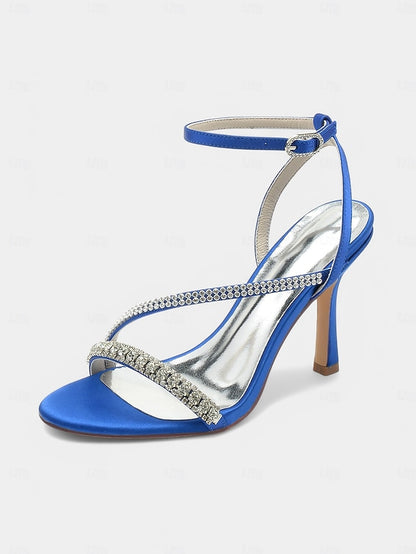 Satin Sophisticated Champagne – Rhinestone Strappy Heels