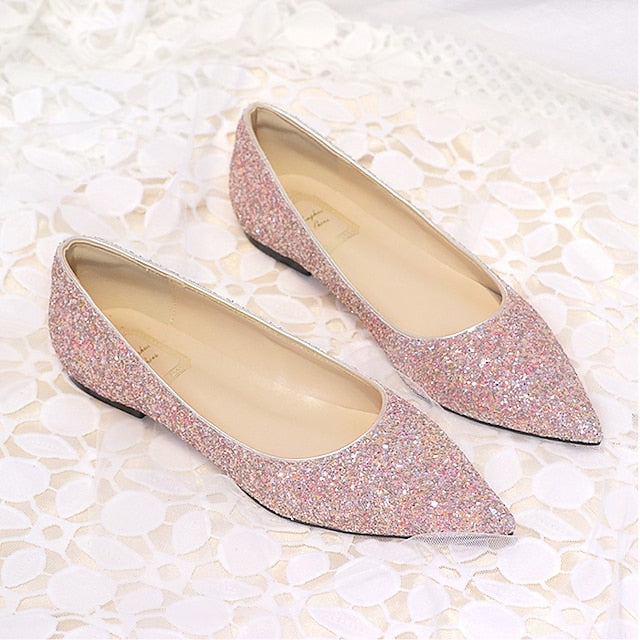 Flat Comfortable Glitter Shoes Pink Pointed – Women's Toe