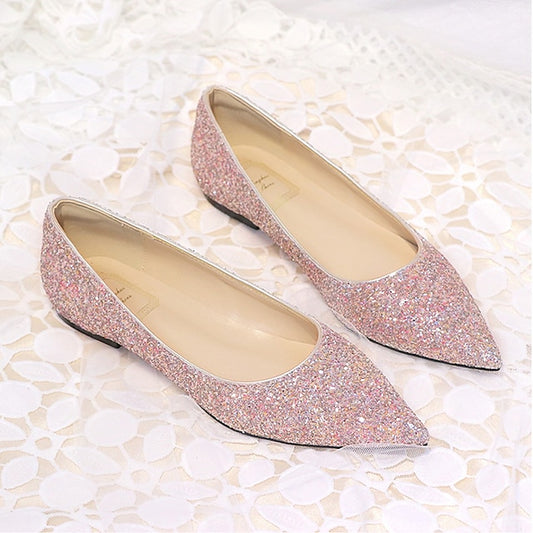 Flat Comfortable Glitter Shoes Pink Pointed – Women's Toe