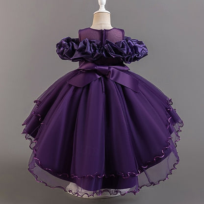 Dress Wedding Sleeve Girls' Kids Short Flower Floral Party