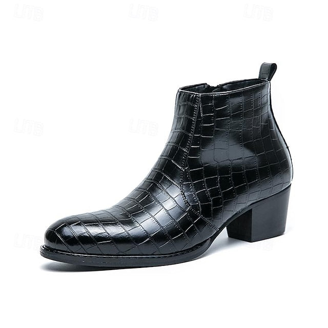 Crocodile Brown Ankle Pattern Men's Boots Leather Faux -