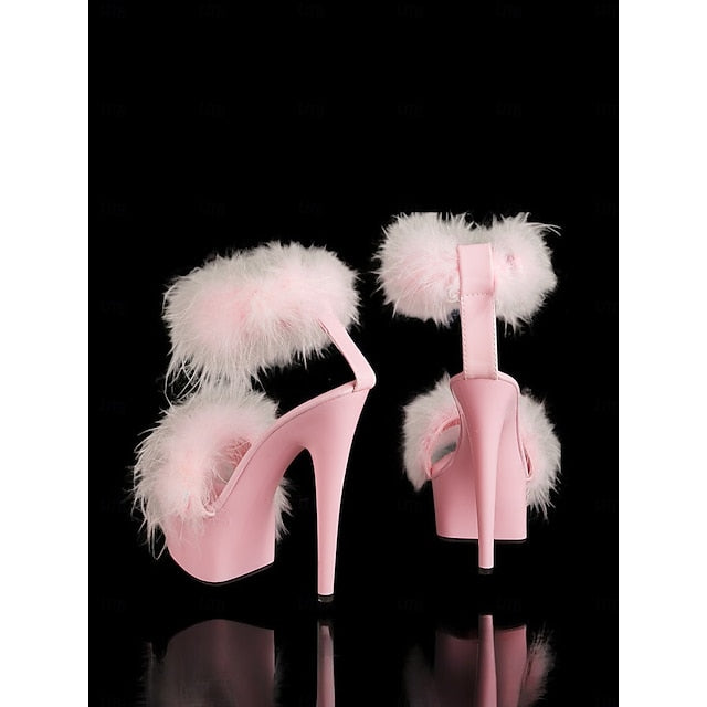 Fluffy Heels –Stylish Pink Platform High with Sandals