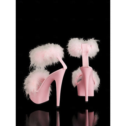 Fluffy Heels –Stylish Pink Platform High with Sandals
