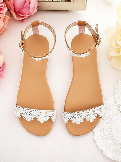 Strap Women's Floral with Sandals White Ankle Lace