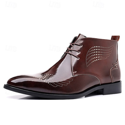 Leather Brogue Burgundy Glossy Faux Ankle Men's Wingtip