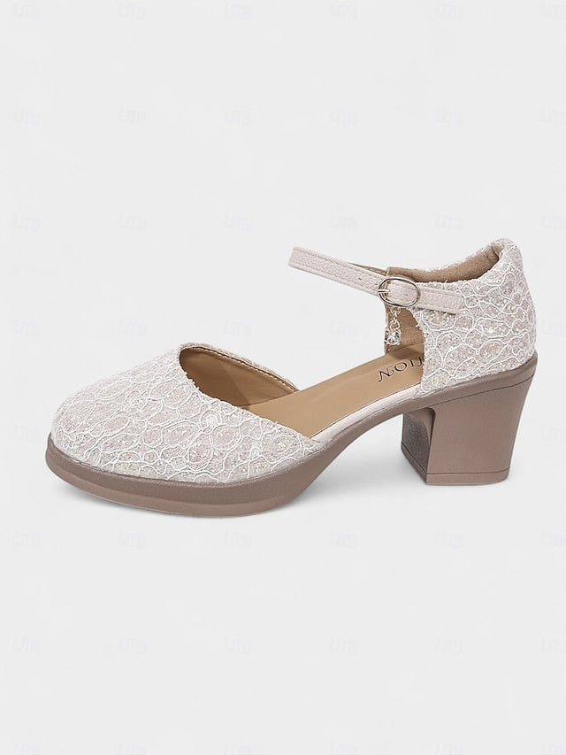 Mary Shoes Comfortable Low Heel - Women's Jane Lace Chunky
