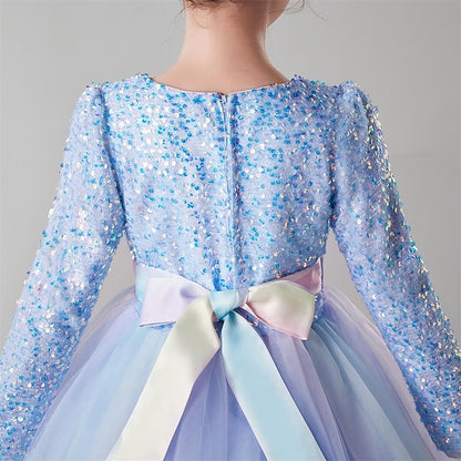 Kids Girls' Party Flower Long Color Girl Solid Dress