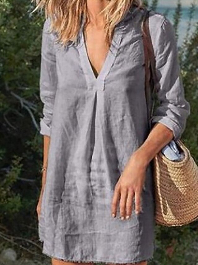 Women's Mini Dress Shift Dress Linen Casual Daily Regular
