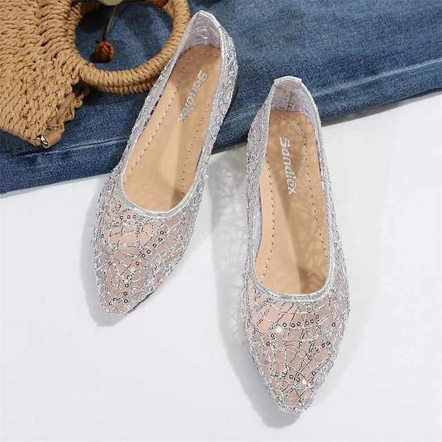 Mesh Silver – Elegant Ballet Flats Women's Sequin