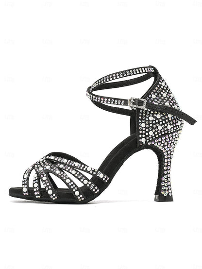 with High Tan Heel Latin Sandals Rhinestone-Embellished Dance