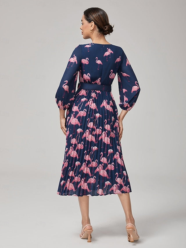 Women's Female Casual Dress Pink Flamingo Summer Fall