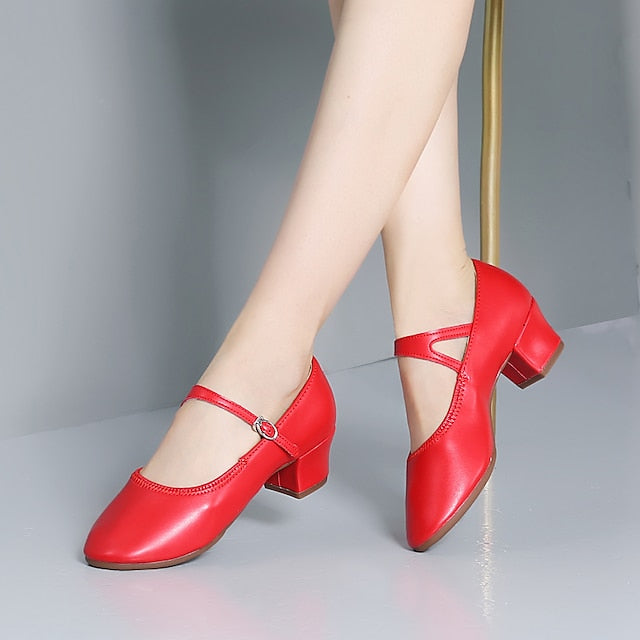 Women's with Low Mary Heel Jane Buckle Dance Gold Shoes