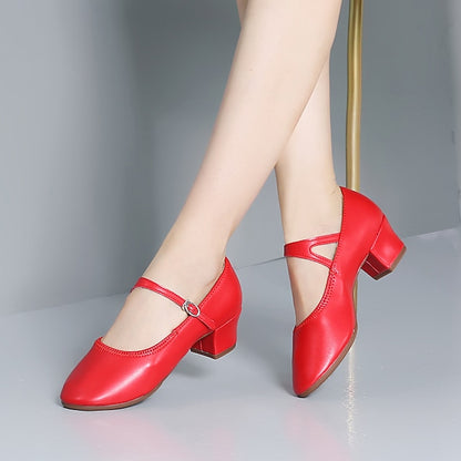 Women's with Low Mary Heel Jane Buckle Dance Gold Shoes