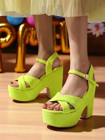 Platform Sandals with Hot Suede Ankle Strap Pink - Women's
