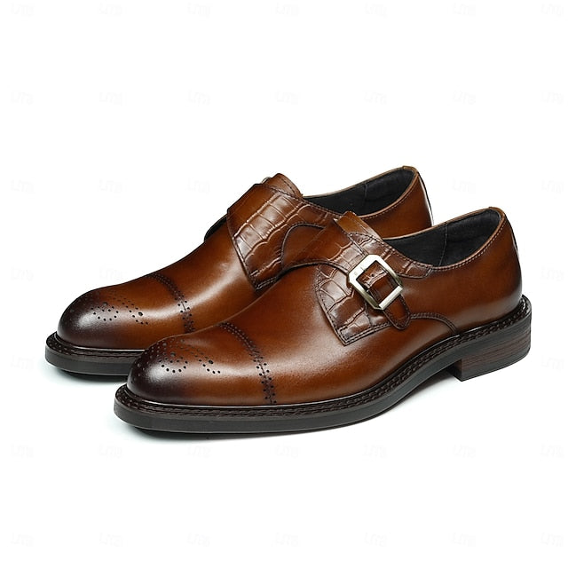 Genuine Leather Strap Black First Dress Monk Men's Shoes-