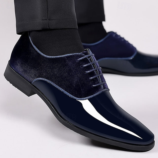 Oxford Patent Leather Shoes with Blue Men's Navy