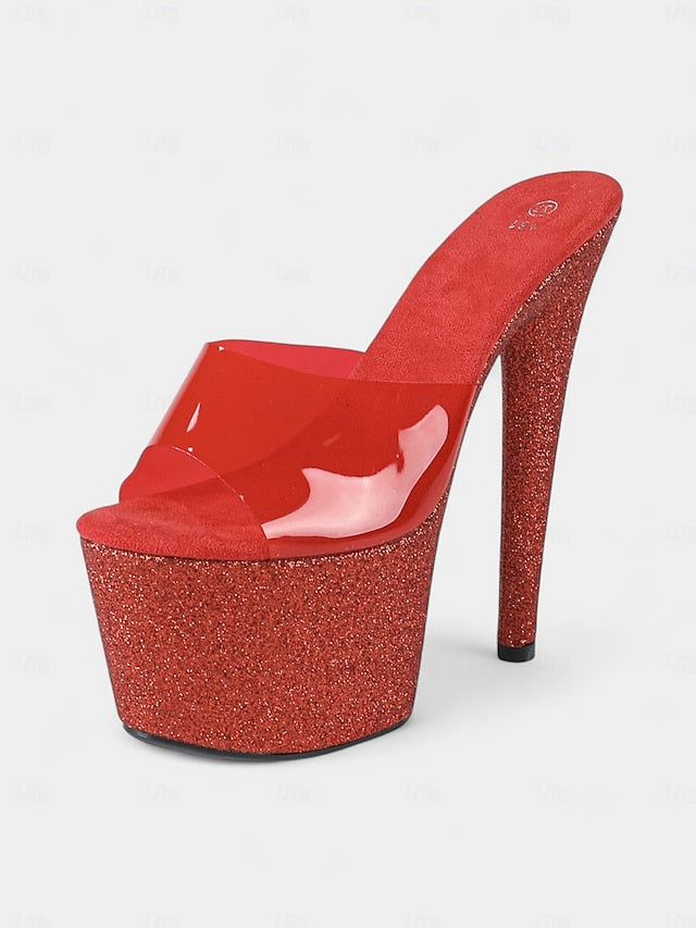 Red Stiletto Heels Women's Platform Glitter