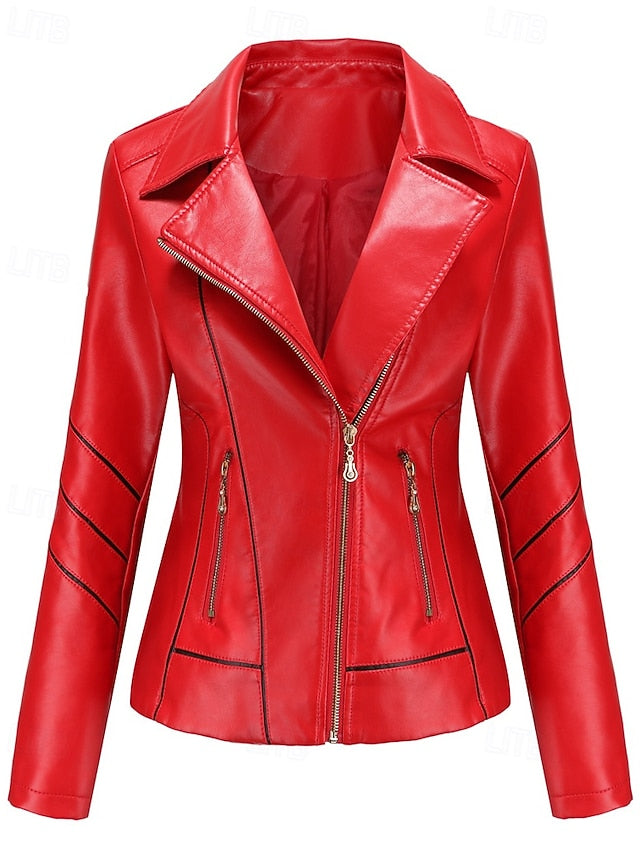 Jacket Pocket Zipper Leather Comfortable Faux Women's