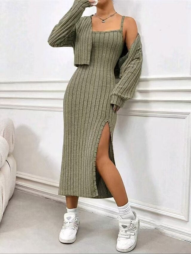 Women's Dress Set Sheath Dress Elegant Plain Split Maxi