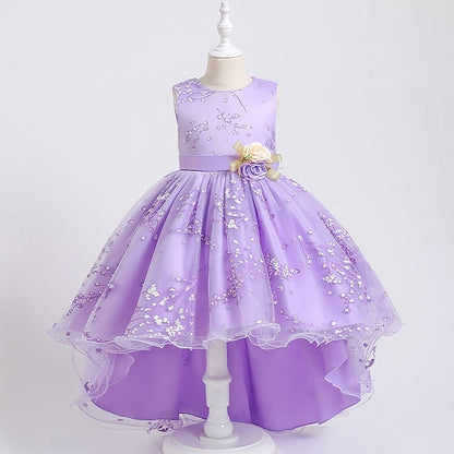 Dress Colored Girls' Kids Solid Wedding Floral Sleeveless