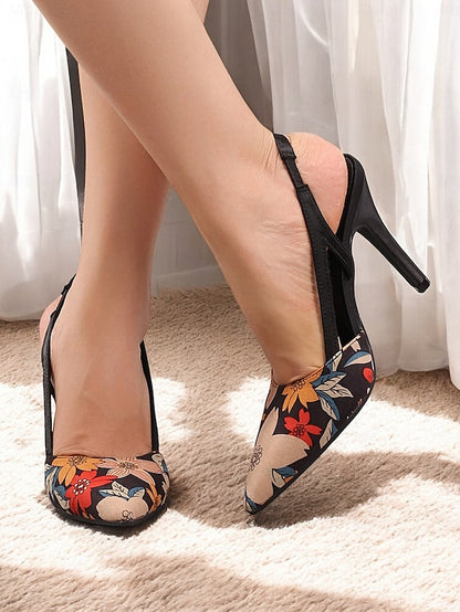 Heels Slingback Floral High Women's – Elegant Pointed Toe