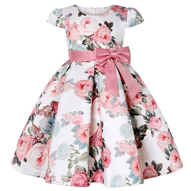 Party Girls' Floral Kids Flower Dress Short Sleeve