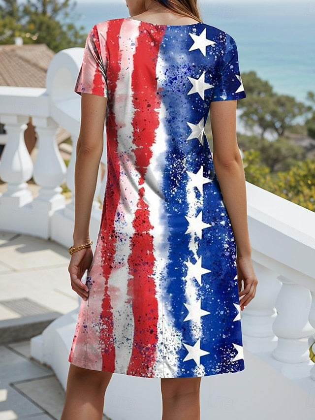 Women's Patriotic  Dress Mini Dress Casual Dress Petite