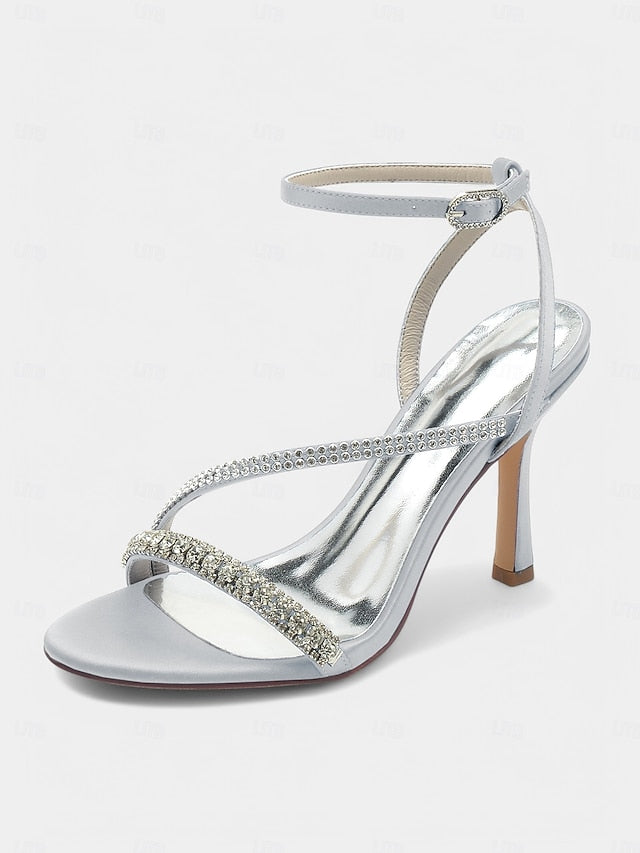 Satin Sophisticated Champagne – Rhinestone Strappy Heels
