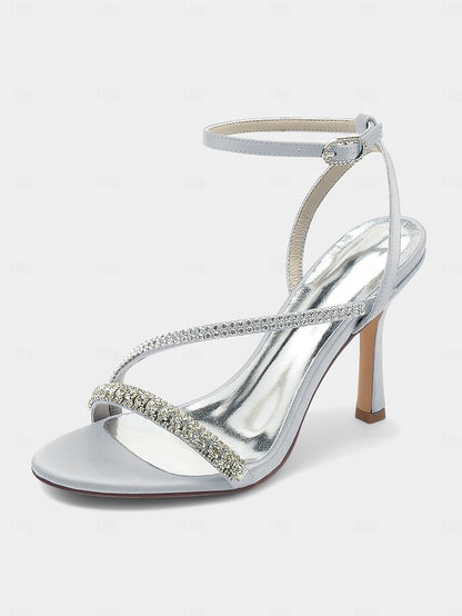 Satin Sophisticated Champagne – Rhinestone Strappy Heels