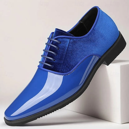Blue Men's Finish Shoes White with and Dress Velvet Glossy