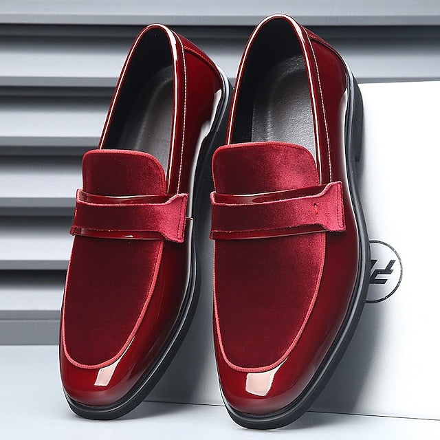 Men's Leather with Velvet Red Loafers – Sleek Design Faux