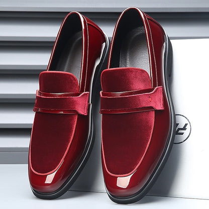Men's Leather with Velvet Red Loafers – Sleek Design Faux