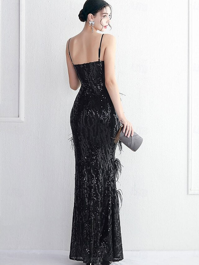 Mermaid / Trumpet Floor Length Prom Dresses Elegant Sleeveless V