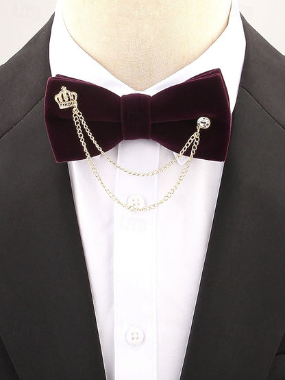 Detail Tie Velvet Men's – Bow and with Crown Chain