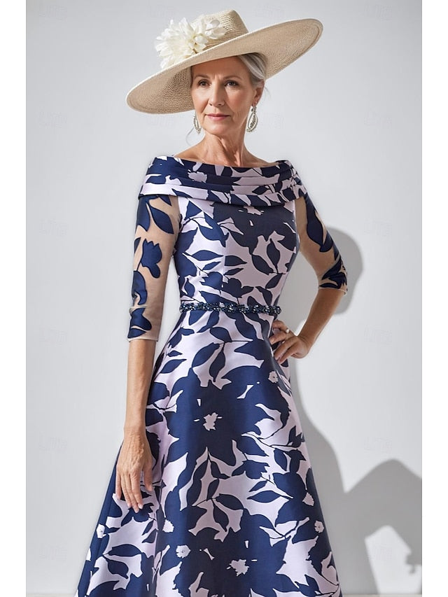 the A-Line of Bride Elegant Boat Simple Neck Mother Dress