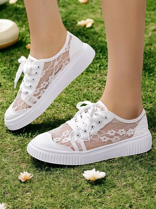 Women Wedding Lace Shoes Sneakers – Floral for Casual Bridal