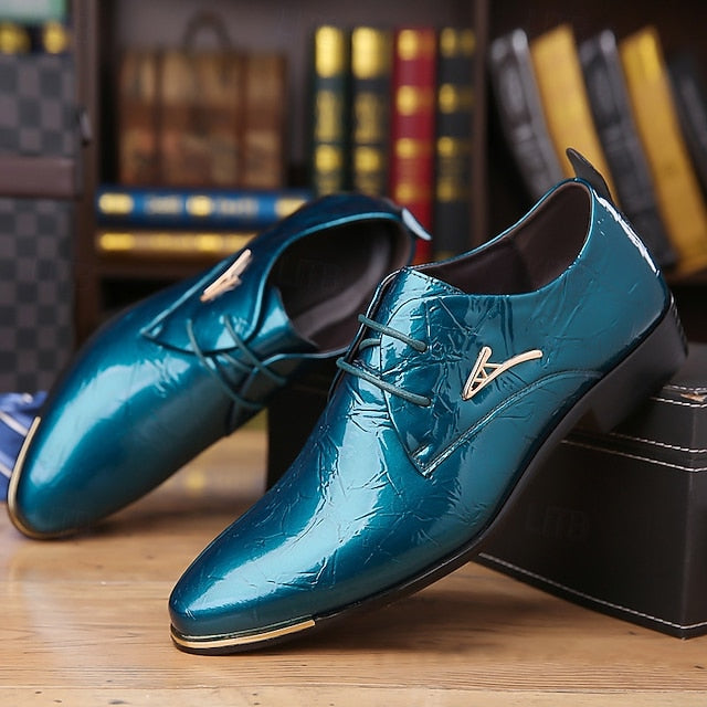 Purple Men's Patent Bold Shiny Shoes – Lace-Up