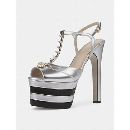 Women's Metallic and High Gold Heels - Silver Edgy Platform