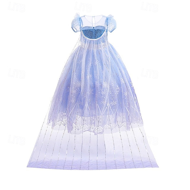 Dress Girl Elsa Theme Frozen Princess Party Flower Fairytale