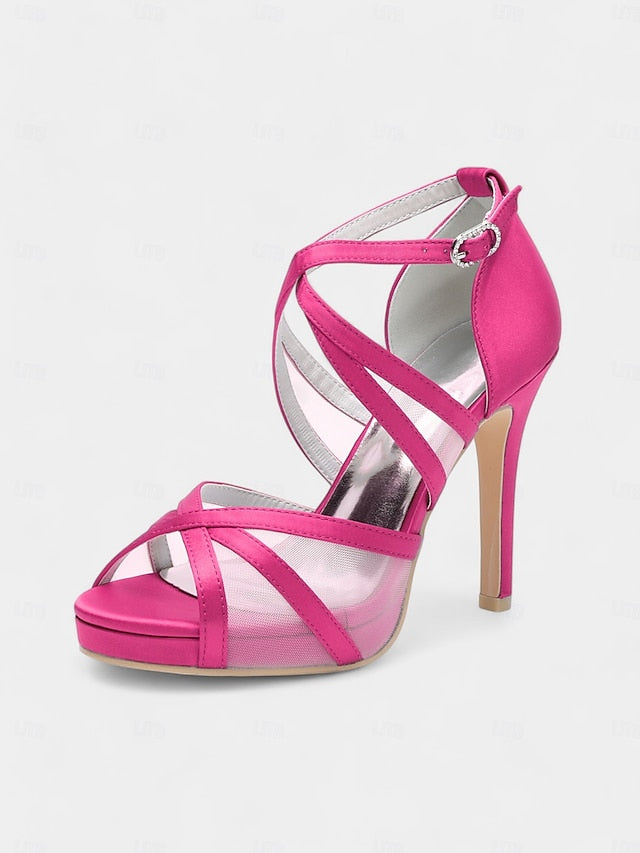 Sandals Bridal High Heel Straps with Satin - Cross Perfect White